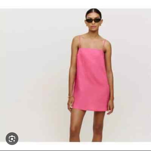 Reformation Aubree 100% Linen Mini Tie Dress in Pink Snapdragon Size Large - Picture 1 of 7